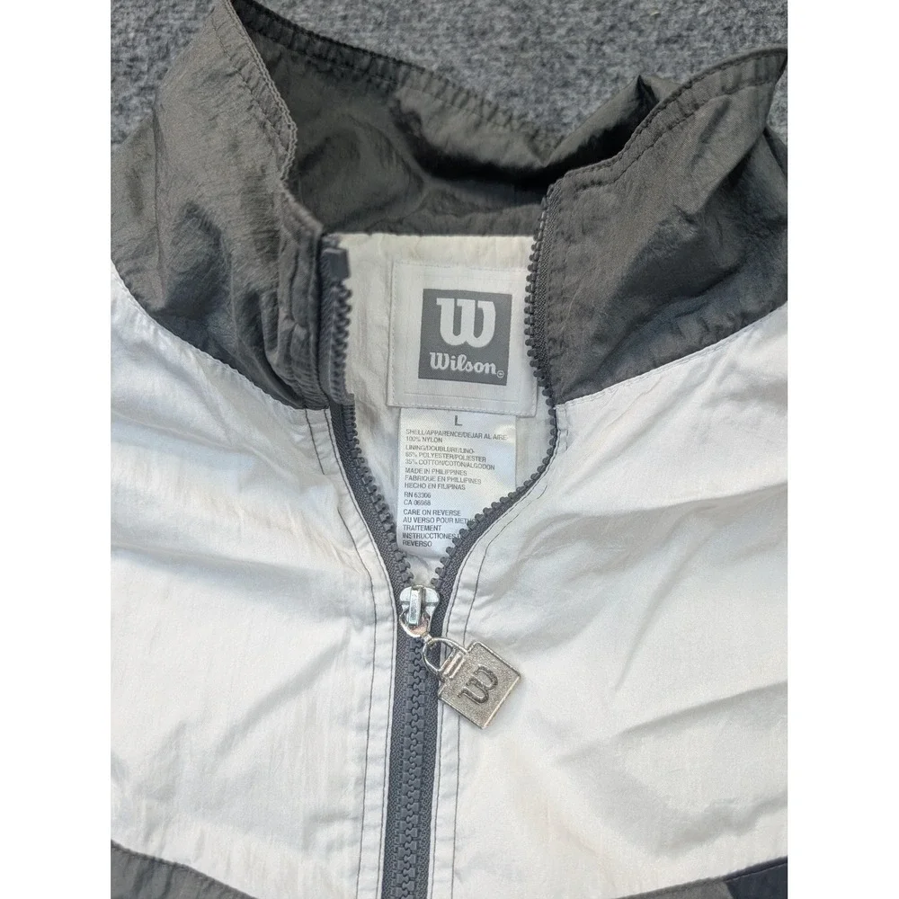 Wilson‎ Jacket Mens L Gray Colorblock Windbreaker Full Zip Lined Tennis Athletic